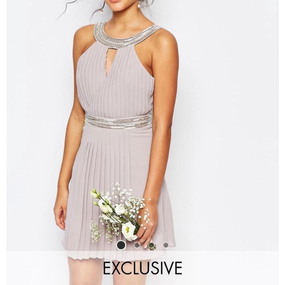TFNC lavender gray pleated dress
